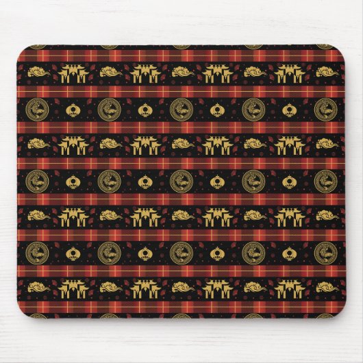 Chinees Nieuwjaar van Tiger Red Check Pattern Muismat (Voorkant)