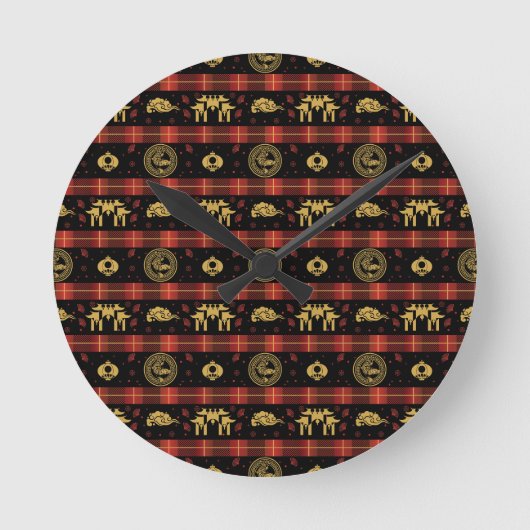 Chinees Nieuwjaar van Tiger Red Check Pattern Ronde Klok (Voorkant)
