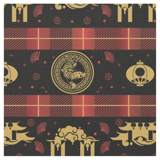 Chinees Nieuwjaar van Tiger Red Check Pattern Stof (Close Up)