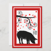 Chinees Nieuwjaar Varken en Bloemenboom Kaart (Achterkant)