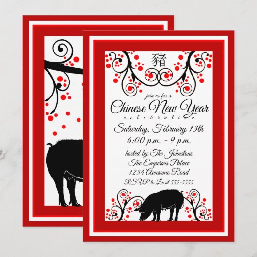 Chinees Nieuwjaar Varken en Bloemenboom Kaart (Voorkant / Achterkant)