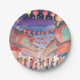 Chinees Nieuwjaar | Waterverf Celebratie Papieren Bordje