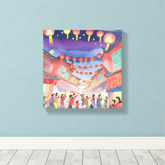 Chinees Nieuwjaar | Waterverf van de viering Canvas Afdruk (Insitu (Houten vloer))