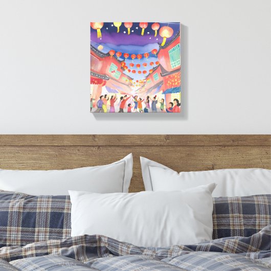 Chinees Nieuwjaar | Waterverf van de viering Canvas Afdruk (Insitu (Slaapkamer))