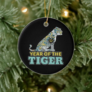 Chinees Nieuwjaar - Zodiac White Tiger Keramisch Ornament
