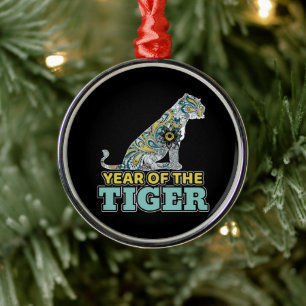 Chinees Nieuwjaar - Zodiac White Tiger Metalen Ornament