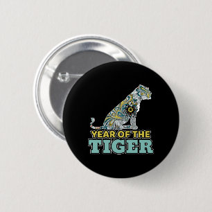 Chinees Nieuwjaar - Zodiac White Tiger Ronde Button 5,7 Cm