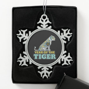 Chinees Nieuwjaar - Zodiac White Tiger Tin Sneeuwvlok Ornament