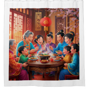 Chinees nieuwjaars familiefeest douchegordijn