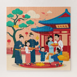 Chinees nieuwjaars familiefeest legpuzzel