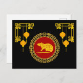Chinees nieuwjaars rattenversiering briefkaart (Voorkant / Achterkant)