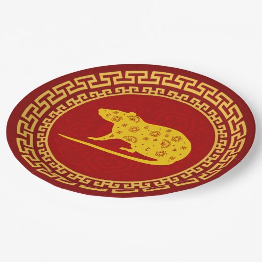Chinees nieuwjaars rattenversiering papieren bordje (Gekanteld)