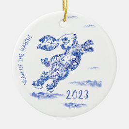 Chinees nieuwjaarsblauw konijn 2023 keramisch ornament