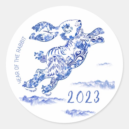 Chinees nieuwjaarsblauw konijn 2023 sticker (Voorkant)