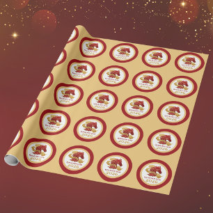 Chinees Nieuwjaarsfeest 2026 Paard Rood en Goud Cadeaupapier