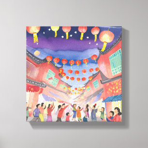 Chinees Nieuwjaarsfeest   Waterverf Celebratie Canvas Afdruk