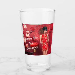 Chinees Nieuwjaarsmeisje met een rode paraplu Glas