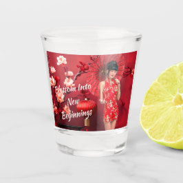 Chinees Nieuwjaarsmeisje met een rode paraplu Shot Glas