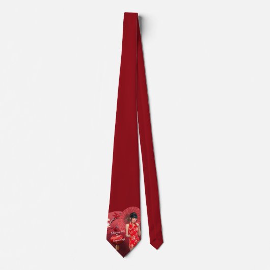 Chinees Nieuwjaarsmeisje met een rode paraplu Stropdas (Voorkant)