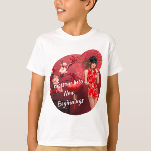 Chinees Nieuwjaarsmeisje met een rode paraplu T-shirt