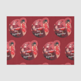 Chinees Nieuwjaarsmeisje met een rode paraplu Tissuepapier