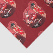 Chinees Nieuwjaarsmeisje met een rode paraplu Tissuepapier (Detail)