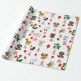 Chinees nieuwjaarspakpapier op wit cadeaupapier