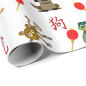 Chinees nieuwjaarspakpapier op wit cadeaupapier (Rol Hoek)