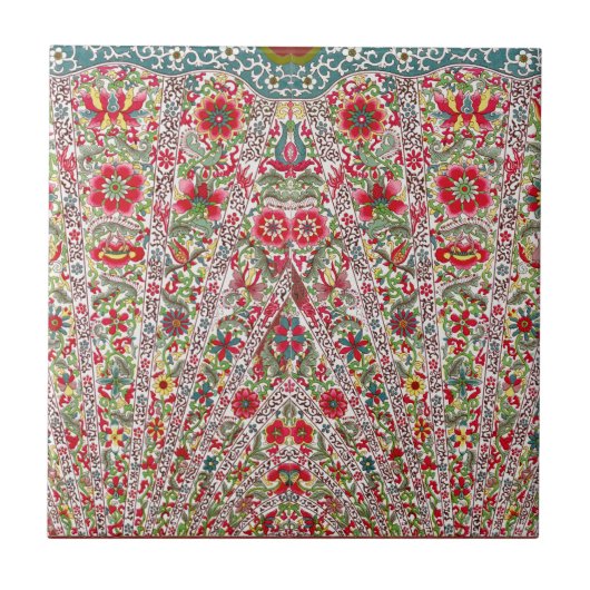 Chinees Oosters Bloemen Rood Blauw Tegeltje (Voorkant)