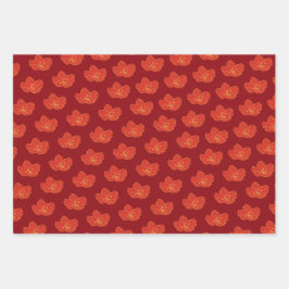 Chinees Oosters Rood Goud Gouden Zodiac Aziatisch Inpakpapier Vel