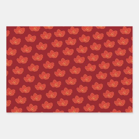 Chinees Oosters Rood Goud Gouden Zodiac Aziatisch Inpakpapier Vel (Voorkant)