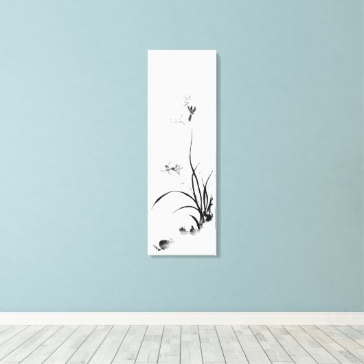 Chinees orchidee - bw canvas afdruk (Insitu (Houten vloer))