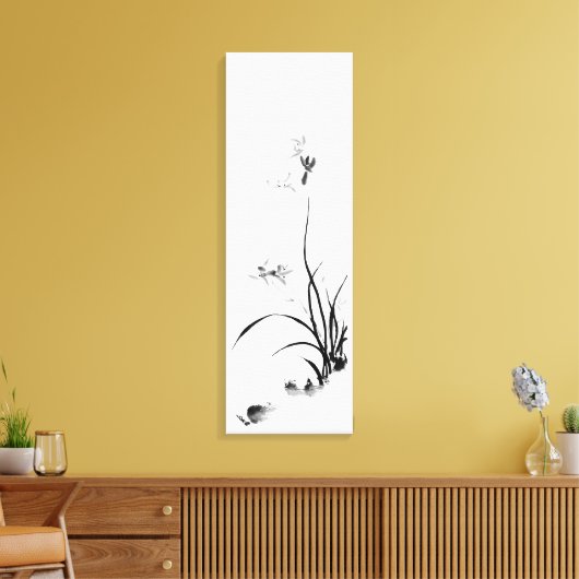 Chinees orchidee - bw canvas afdruk (Insitu (Woonkamer))