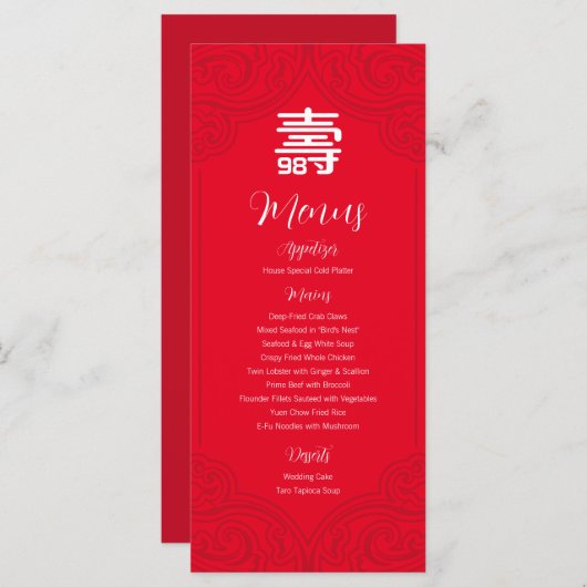 Chinees "Ouderdagmenu" (RED) Menu (Voorkant / Achterkant)