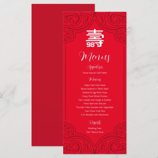 Chinees "Ouderdagmenu" (RED) Menu (Voorkant / Achterkant)
