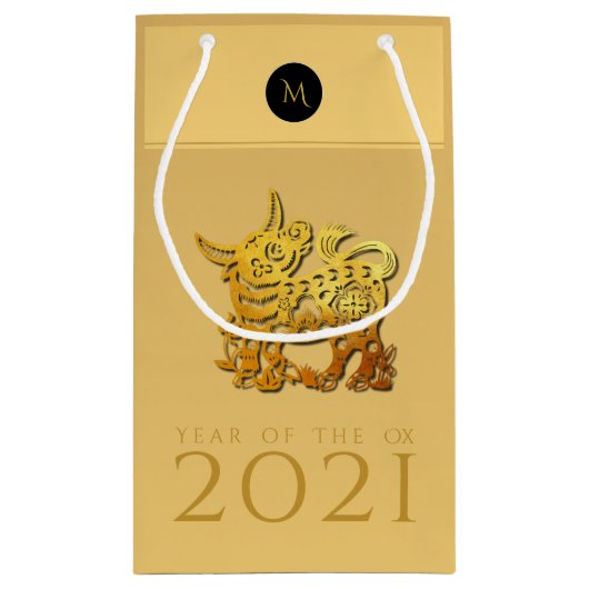 Chinees Ox jaar 2021 Elegant Monogram SGB Klein Cadeauzakje (Achterkant)