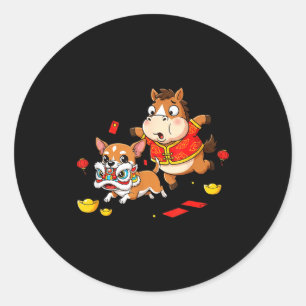 Chinees Paard Chihuahua Grappig Kind Mannen Vrouwe Ronde Sticker