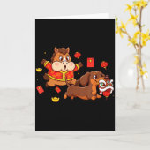 Chinees Paard Dachshund Grappig Kind Mannen Vrouwe Kaart (Gele Bloem)