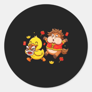 Chinees Paard Eend Grappige Kinderen Mannen Vrouwe Ronde Sticker