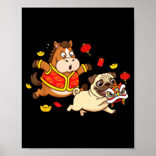 Chinees Paard Pug Grappige Kinderen Mannen Vrouwen Poster