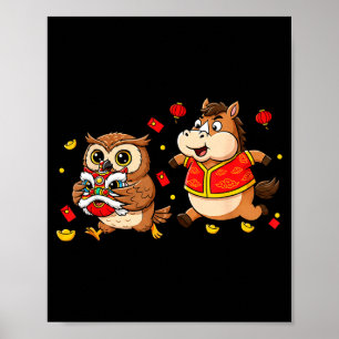 Chinees Paard Uil Grappige Kinderen Mannen Vrouwen Poster