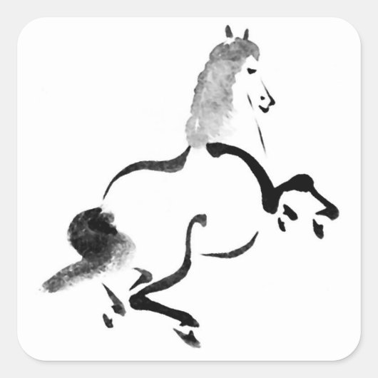 Chinees paard Vierkante Sticker (Voorkant)