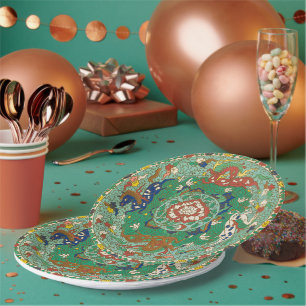 Chinees Paarden Ontwerp Papier Borden Papieren Bordje