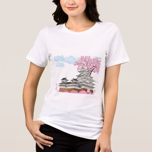 Chinees paleis met sakura bomen – Elegante Orienta Tri-Blend Shirt (Voorkant)