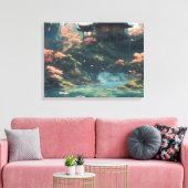 Chinees paleis op bloesem bloem berg schilderij canvas afdruk (Insitu (Woonkamer))