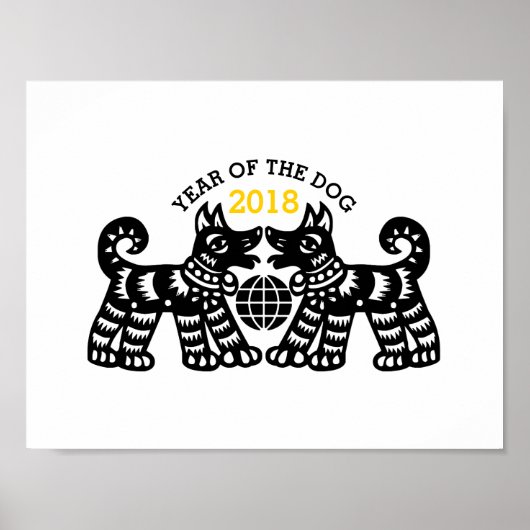 Chinees Papercut Earth Dog Year 2018 Custom Poster (Voorkant)