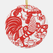 Chinees Papercut Rooster 2017 Keramisch Ornament (Voorkant)