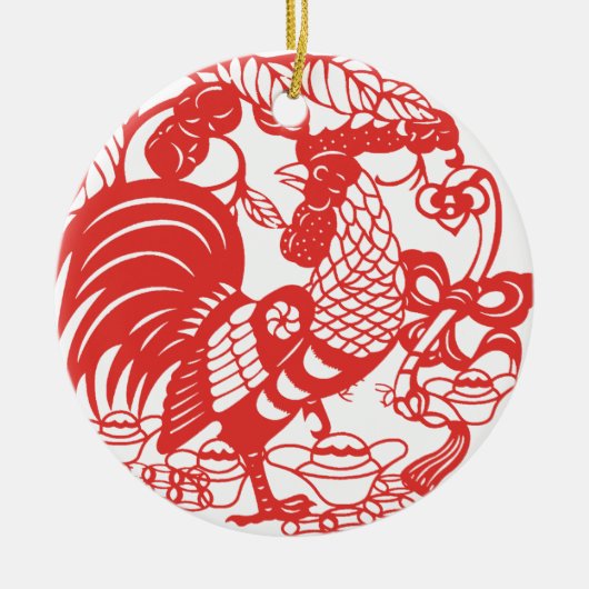 Chinees Papercut Rooster 2017 Keramisch Ornament (Voorkant)