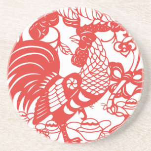 Chinees Papercut Rooster Jaar 2017 cosater 2 Zandsteen Onderzetter