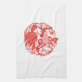 Chinees Papercut Rooster Jaar 2017 Handdoek7 Theedoek (Verticaal)